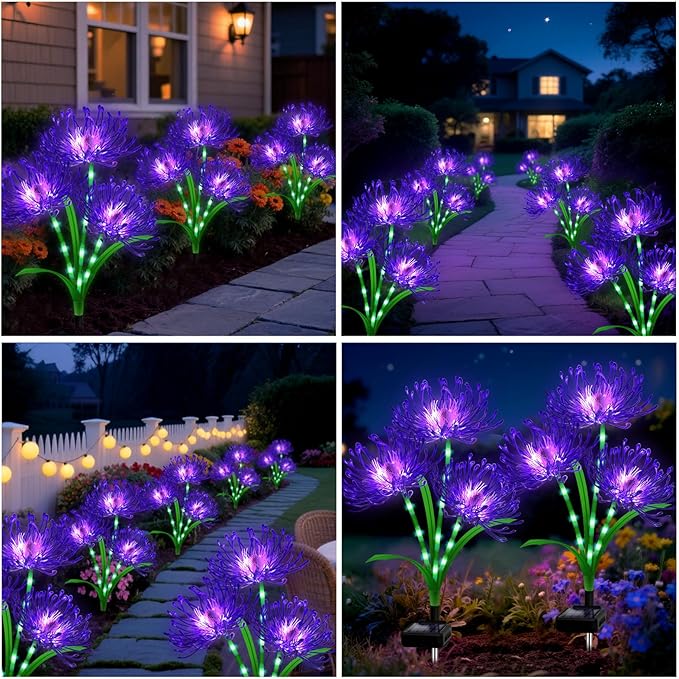 Halloween Solar Lights Outdoor – Purple Spider Lily Flowers,6 Pack 18-Head with Glowing Stems,Waterproof Solar Powered Garden Decor for Yard,Patio,Lawn,Spooky Halloween Decorations & Gifts