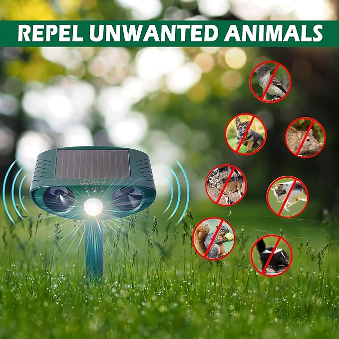 Solar Animal Repeller Cat Repellent 2 Pack Animal Deterrent Devices, Solar Powered Waterproof Outdoor Repels Cat, Dog, Fox, Derrent, Rat