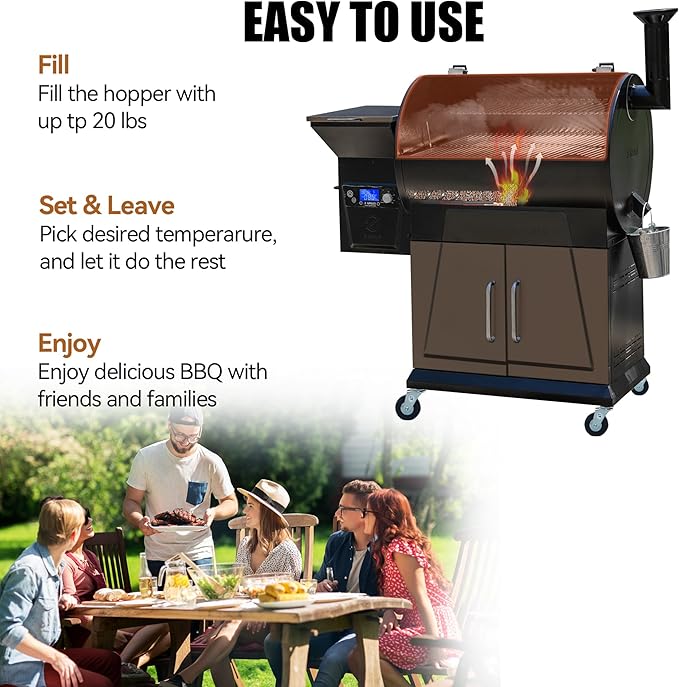 Z GRILLS Pellet Grill Smoker with PID 2.0 Controller, LCD Screen, 2 Meat Probes, Huge Storage Cabinet, 697 sq in Cooking Area, Rain Cover for Outdoor BBQ, 700D6, Bronze