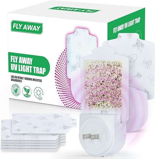 2 Pack UV Light Insect Trap with 6 Sticky Refills – Indoor Plug-in Bug Zapper for Fruit Flies, Gnats, Mosquitoes – Silent, Non-Toxic Pest Control – 395nm UV Light for Maximum Attraction