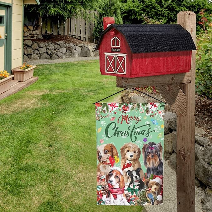 Merry Christmas Dog Yorkshire Terrier Dog Bulldog Beagle Garden Flag Welcome Party Outdoor Outside Decorations Picks Home House Garden Yard Decor 12x18 Inch
