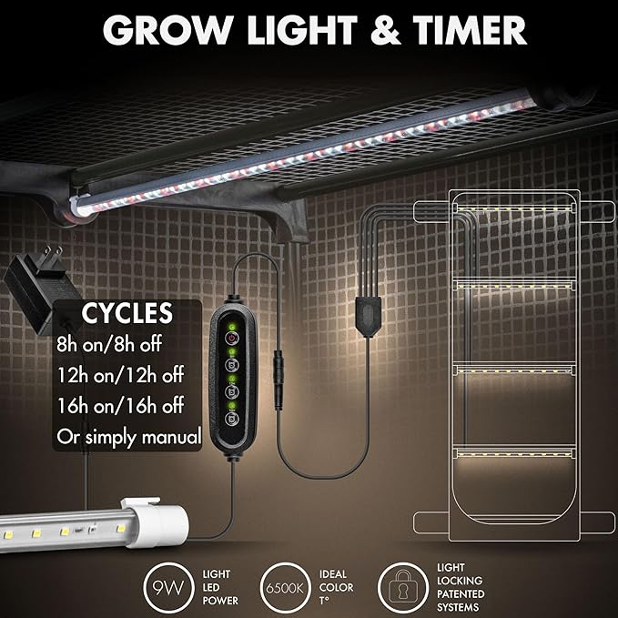 Mushroom Grow Tent with light and timer 6500k LED Grow Light, 4" vents compatible with accessories, Indoor Greenhouse with Grow Light, Martha tent for Mushroom, Indoor Green House, fits monotub & more