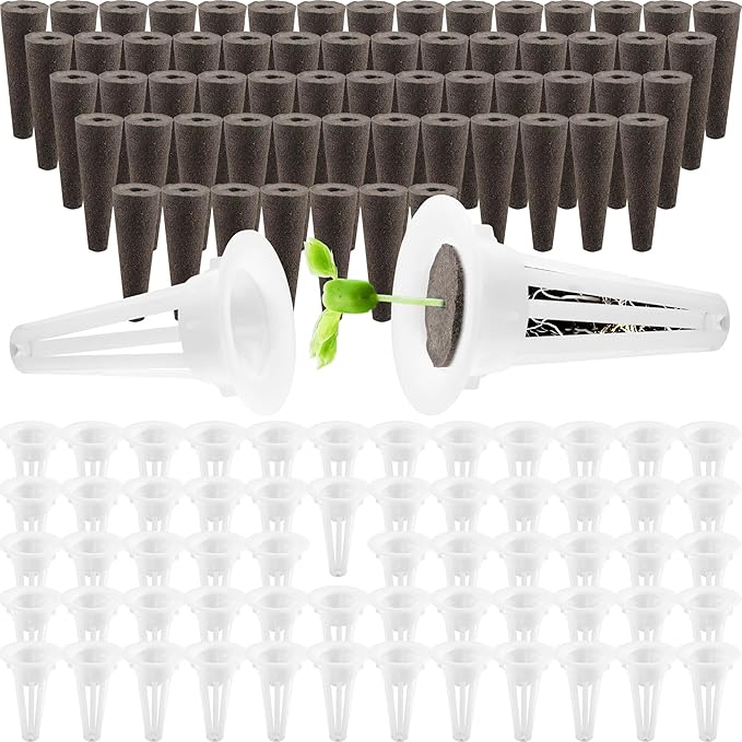 62 Sets Grow Sponges with Baskets Replacement Root Growth Sponges Seed Starter Pods for Hydroponic Indoor Garden System