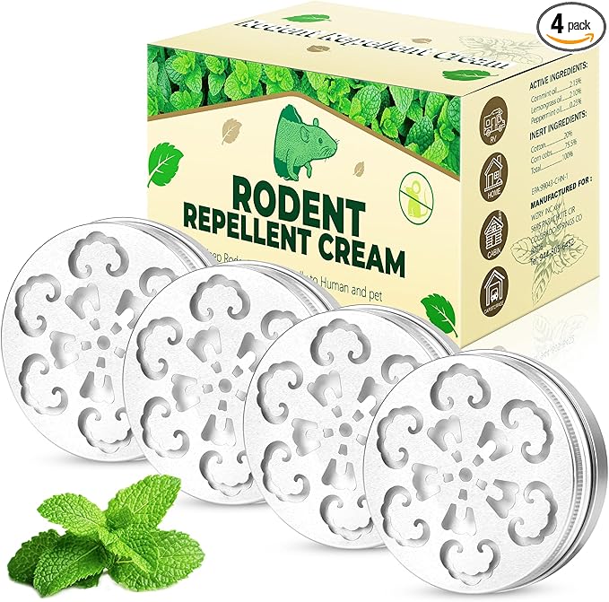 Rodent Repellent for Car Engines - Peppermint Oil for Mice Repellent, Mouse Repellent for Cars, Rodent Repellent Outdoor, Keeping Rodents Out of House Garages, Human Pet Dog Plant Safe -4 Pack