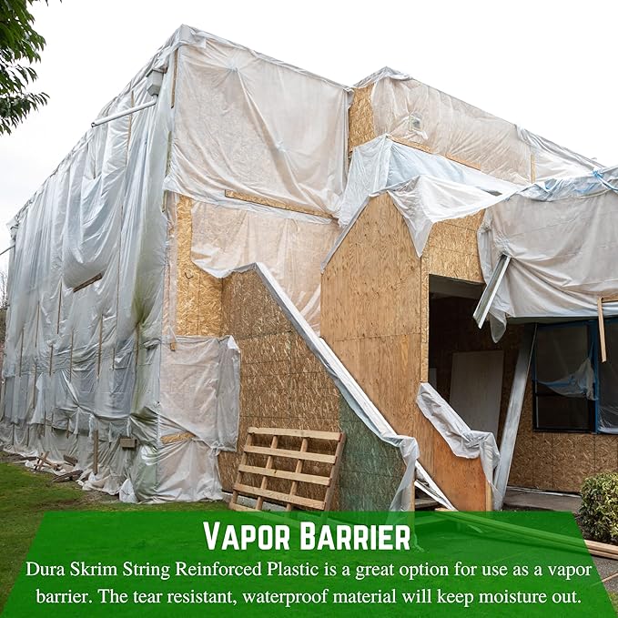 Farm Plastic Supply - Dura Skrim String Reinforced Clear Plastic Sheeting - 6 Mil - (60' x 100') - Reinforced Poly Film Tear Resistant, Weatherproof, Vapor Barrier Polyethylene Roll for Construction