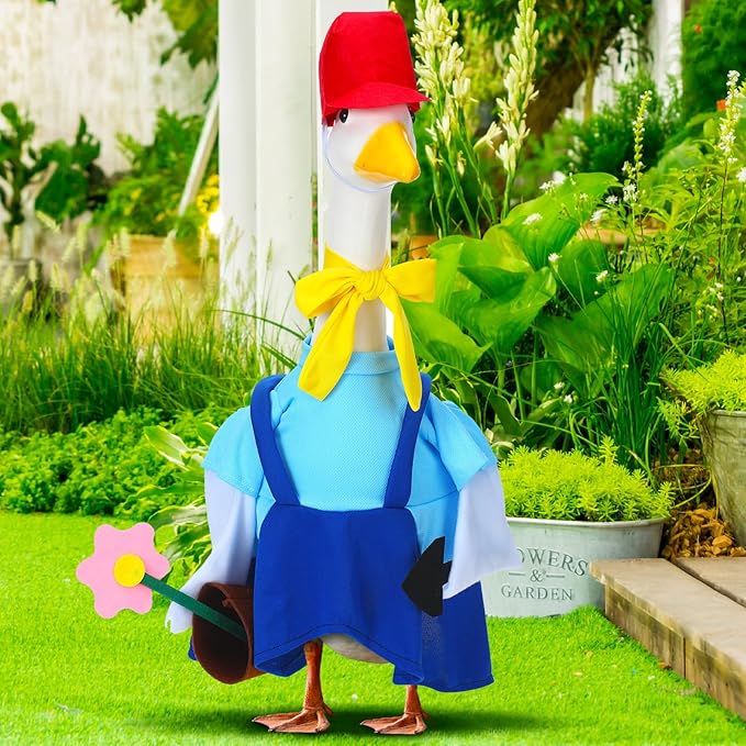 Outus Gardener Goose Outfits Funny Porch Goose Outfit 23 Inch Holiday Lawn Geese Cloth for Summer Spring Garden Yard Lawn Outdoor Decoration