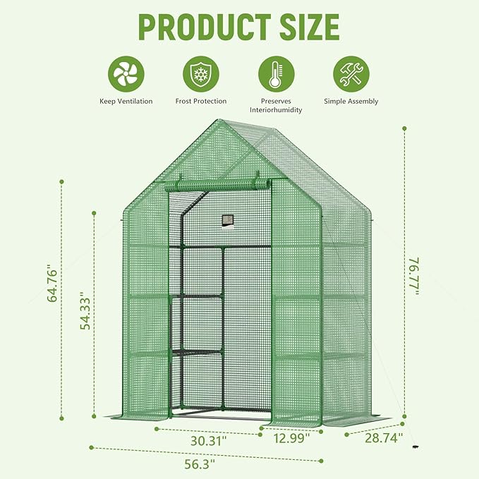 Portable Greenhouse for Outdoor, Small Greenhouses with Durable PE Cover, Walk in Greenhouse with Shelves Stands,Green