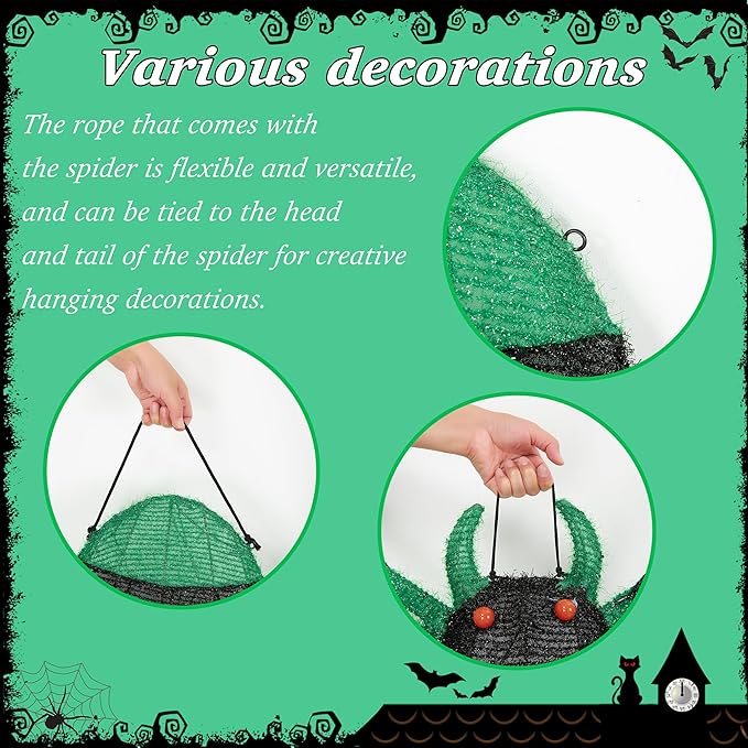 【1 Piece】 4.6Ft Giant Spider Halloween Decorations Outdoor 55" Light Up Spider with 90 LED Lights for Front Yard, Porch, Garden, Lawn, Halloween Party (Green)