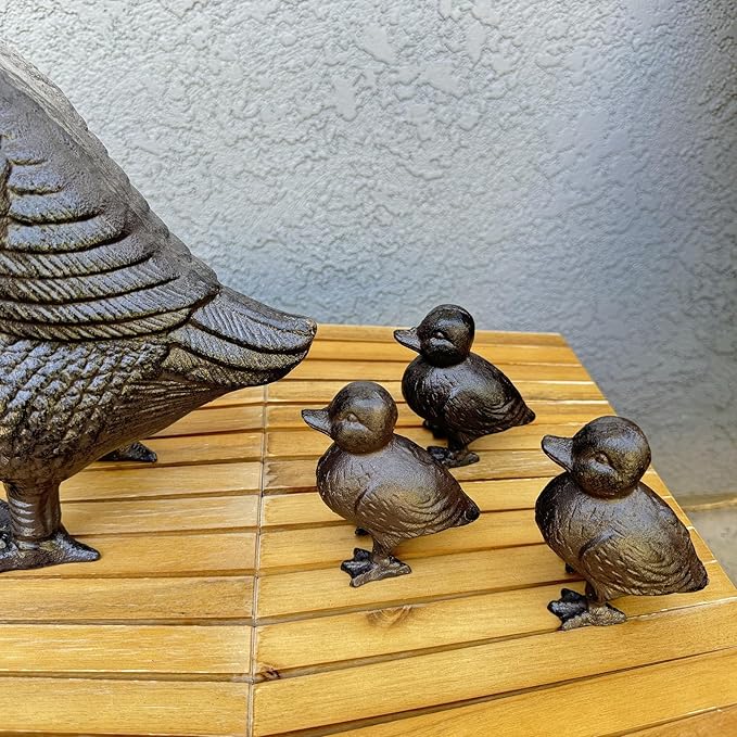 Rust Brown Cast Iron Duck Figurine（3.6" Tall） - Single Piece Vintage Style Decorative Ornament for Home, Garden, Shelf Decor HC6905