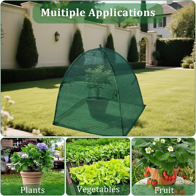 2Pack Plant Shade Tent, 23.6"x23.6"x23.6" Garden Mesh Plant Cover for Sun and Insect Control, UV Resisitant Plant Shade Tent for Outdoor, Protection Guard for Plant with Stakes