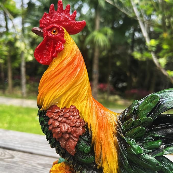 Rooster Garden Statue Decorations, Chicken Farm Animals Decoration, Yard Chicken Sculpture for Backyard Patio Kitchen Decor & Lawn Ornaments