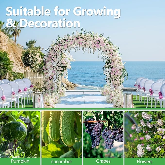 SHANTRA Garden Arch Trellis, 126’’ L x 94.5’’ H Adjustable Garden Arbor Trellis for Climbing Plants Outdoor, Large Wedding Arch for Ceremony, Party, and Lawn Decoration, White