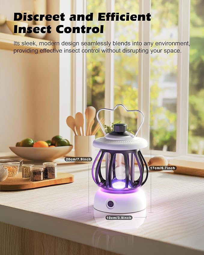 Flying Insect Trap(1Device + 10Refills), Fruit Fly Traps for Indoors & Outdoor Rechargeable, Quite Operation Fly Trap Smoke White