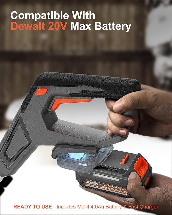 Mellif Cordless Snow Shovel, 12-Inch Brushless Snow Blower Compatible with DeWalt 20V MAX Battery, Includes 4.0Ah Battery & Charger Kit, Lightweight with Adjustable Chute (Gray for Dewalt)