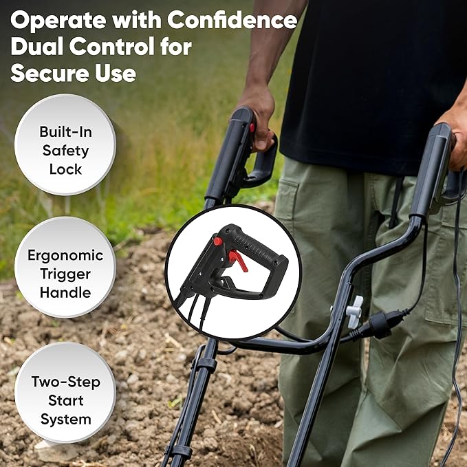 18 Electric Tiller Cultivator, 15Amp Corded Garden Rototiller with 6 Steel Tines, Adjustable Depth Wheels, Powerful Soil Cultivator for Gardening and Landscaping