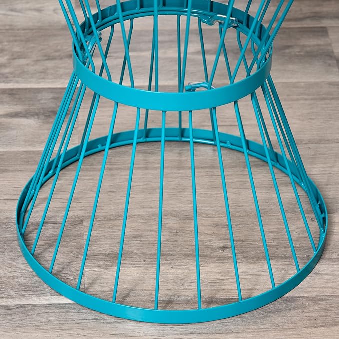 Outsunny 16" Steel Patio Side Table, Garden End Table with Hourglass Design, Accent Table for Outdoor and Indoor Use, Blue