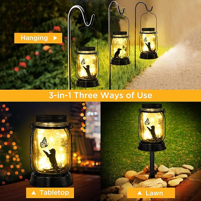 Kyoryuger Dog Solar Lanterns Retriever Dog Solar Lights Golden Retriever Gifts for Women Men Dog Lovers Gifts Decorative Hanging Dog Lanterns with Stake for Yard Lawn Garden Decor Outdoor Dog Light