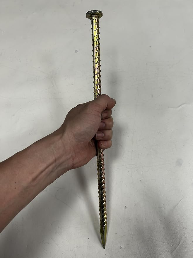 Moonmama 16英寸约40厘米长 黄色电镀防锈 镀锌钢地锚 - 重型超粗植物支撑花园超长桩,适用于帐篷螺纹桩 金属钢筋支撑 足球场 户外花园 每盒10支装