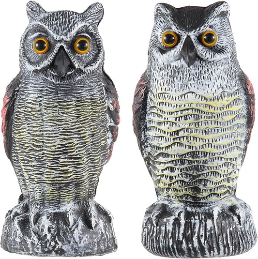 Hedoc 2 Pack Fake Owl Decoys to Scare Birds Away, Great Horned Owl Bird Deterrents, Nature Scarecrow Plastic Pest Repellent, Garden Decor and Yard Decoration for Gardens and Rooftops