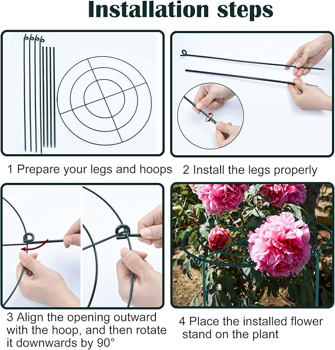 2Set Metal Peony Grid Cages, 30"H X 14"D Large Flower Support Cages Grow Through Hoop Ring Peony Stakes Garden Plant Support Rings Heavy Duty Plant Braces Peonies Structure for Outdoor Plants Blossoms