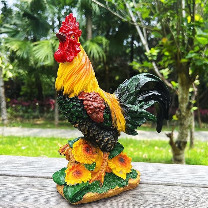 Rooster Garden Statue Decorations, Chicken Farm Animals Decoration, Yard Chicken Sculpture for Backyard Patio Kitchen Decor & Lawn Ornaments