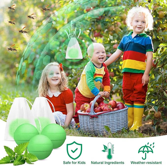 24 Pack Powerful Wasp Repellent Outdoor Indoor, Bee Repellent for Yellow Jackets, Hornets, Carpenter, Wasp Deterrent for Garden, Patio, Yard, Farm, Safe for Kids & Pets