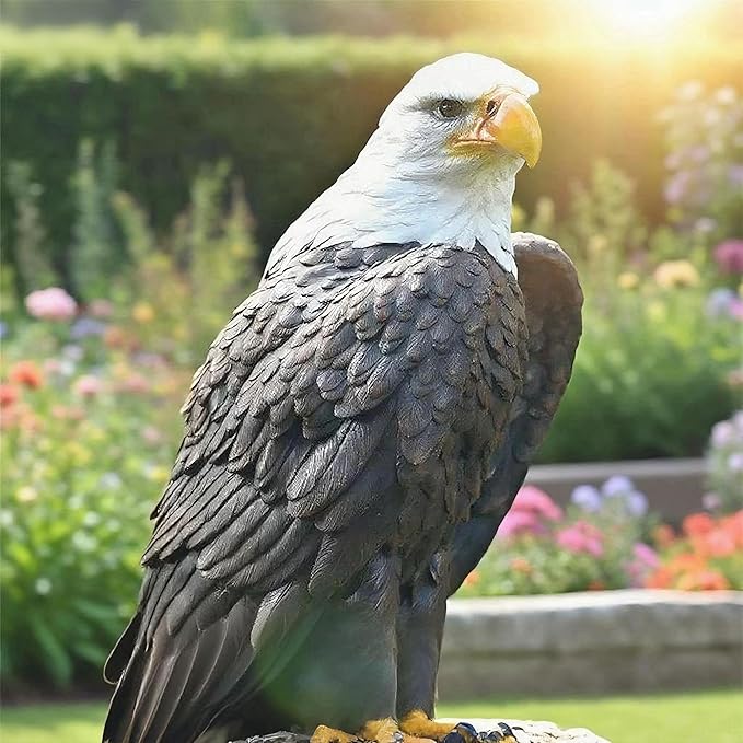 H:24.4 inch Bald Eagle Statue Outdoor, Large Realistic Eagle Sculpture for Garden Decor, Hand-Painted Resin Eagle Figurine, Majestic Yard Art and Patio Decoration