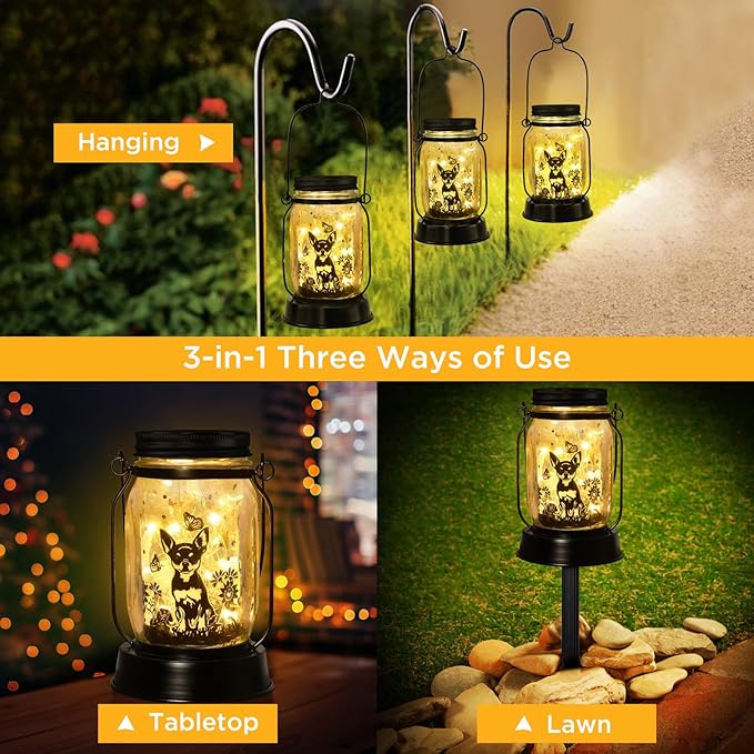 Chihuahua Gifts for Women/Men Chihuahua Solar Lanterns Dog Mom Birthday Dog Lovers Lantern Pet loss Pet Memorial Lights Solar Garden Decoration Outside for Yard, Patio,Backyard,Porch Torches