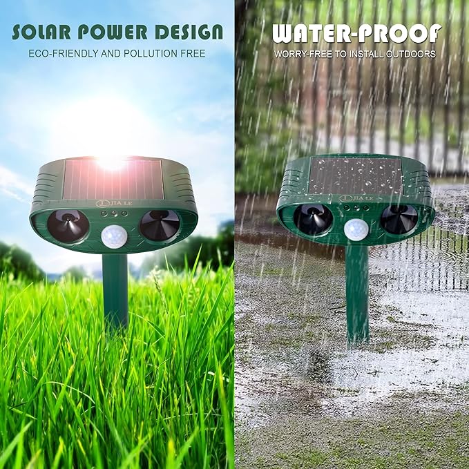 Solar Animal Repeller Cat Repellent 2pk Animal Deterrent Devices, Solar Powered Animal Repellent Waterproof Outdoor Repels Cat, Dog, Fox, Derrent, Rat, etc (DK)