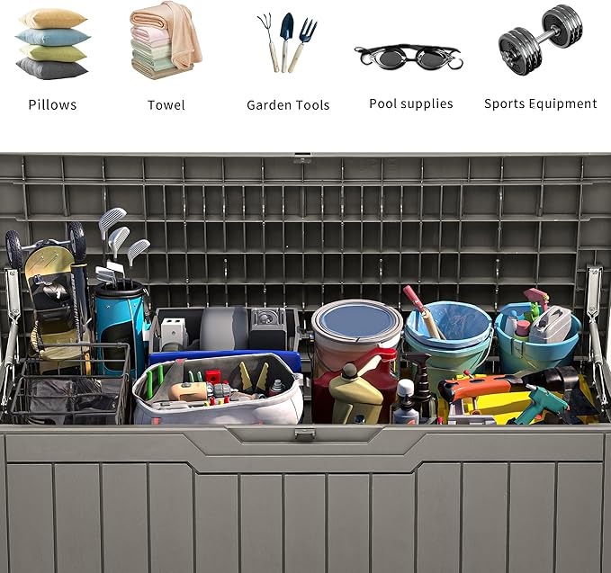 YITAHOME 100 Gallon Outdoor Storage Box, Large Water Resistant Resin Deck Box, Indoor Outdoor Lockable Storage Container for Patio, Garden, Cushions, Tools, Equipment (Taupe)