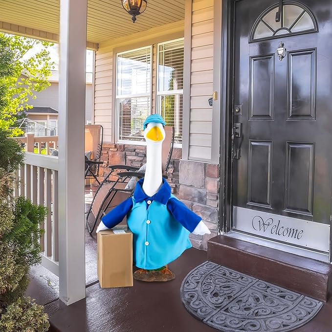 Delivery Porch Goose Outfit for 23'' Plastic Cement Statue Halloween Delivery Lawn Goose Costume Clothes for Garden Yard Patio Party Decoration Indoor Outdoor