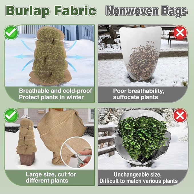 ANPHSIN 30ftx23.6in Natural Burlap Plant Covers Freeze Protection - Winter Frost Plant Blankets, Frost Cloth Tree Wrap for Outdoor Bushes Trees Potted Plants Cold Weather