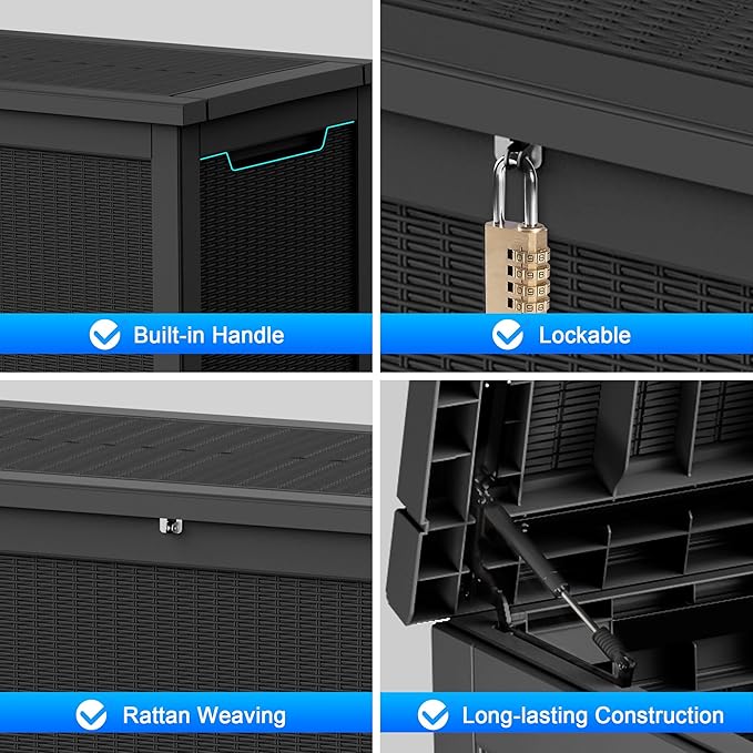 260 Gallon Outdoor Storage Box – Resin Deck Box with Lockable Lid, Waterproof Patio Furniture Storage for Tools, Garden & Yard Organization