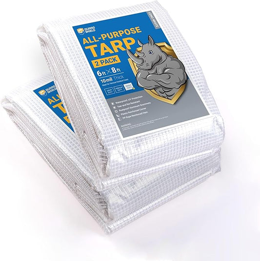 GUARD SHIELD Clear White Tarp Heavy Duty 6x8 Feet Waterproof for Greenhouse Outdoor Garden Poly Cover UV Resistant 3x3 Weave 10mil (2-Pack)