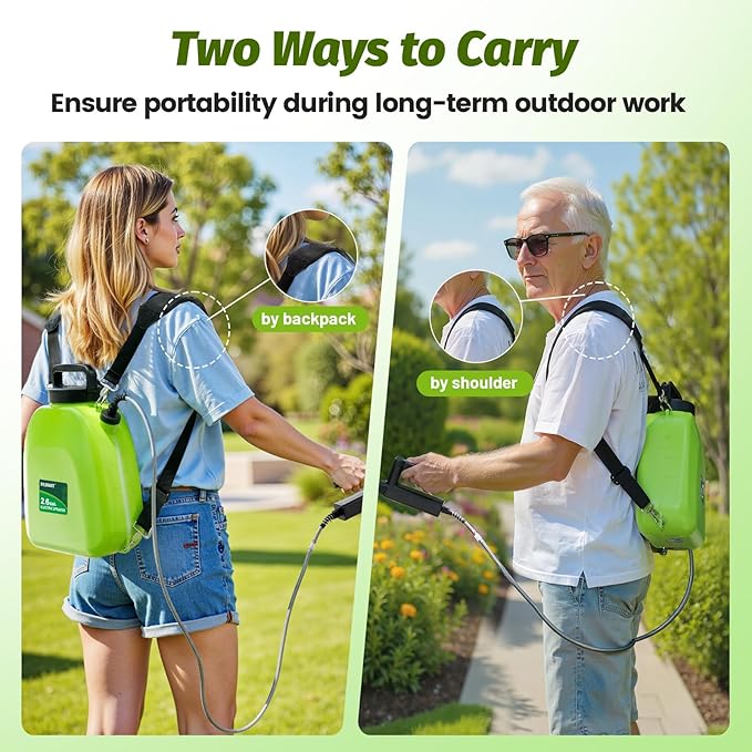 Battery Powered Backpack Sprayer 2.6 Gallon, Electric Lawn & Garden Sprayer with 4 Nozzles, 3 Modes, USB Rechargeable, Portable Yard Sprayer for Weed Killer, Fertilizer, Cleaning, Watering