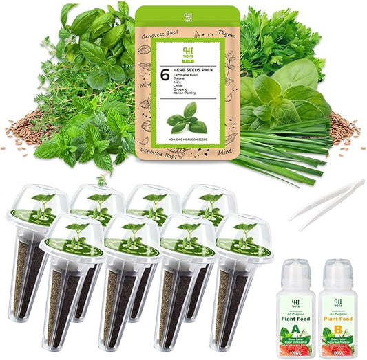 Herb Seed Pod Kit With Basil Mint Thyme Mixed, Grow Anything Seed Starter Pod Kit for Hydroponics Growing System with Plant Food, Seeds Included Genovese Basil, Italian Parsley, Oregano, Chive (8-Pod)