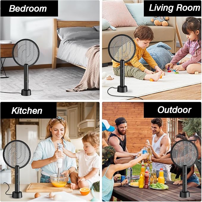 Bug Zapper Racket, 2 in 1 Fly Swatter USB Rechargeable, 4000V Electric Fly Zapper with 4 Layer Safety Mesh，Electric Racket for Kitchen, Home, Garden and Outdoors