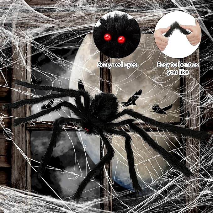 276" Halloween Spider Web 59" Giant Spider Decorations 20 Fake Spiders with Triangular Huge Spiders Web for Yard Lawn Garden Patio Scary Outside Decor-Indoor Haunted House Prop Party Halloween Décor