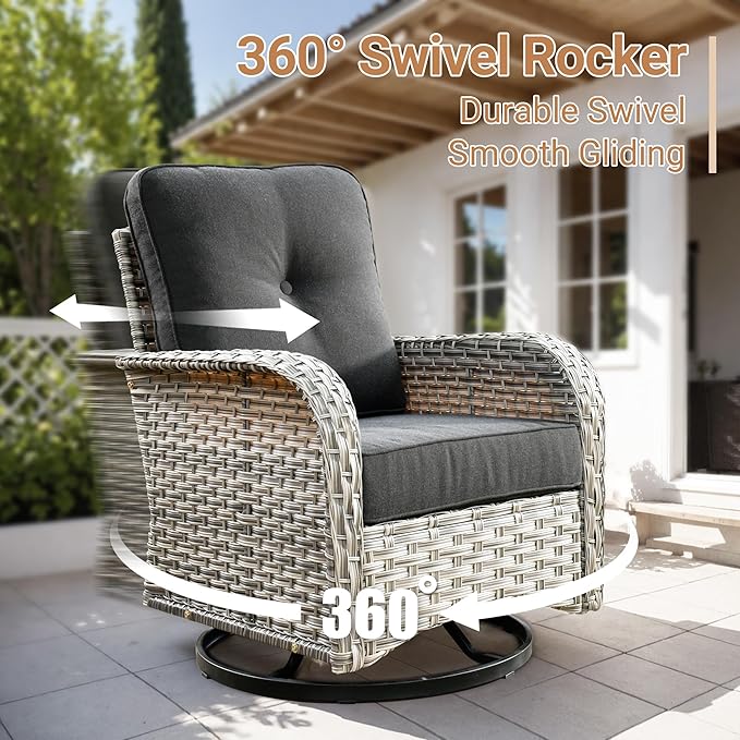 HOOOWOOO Outdoor Patio Bistro Set,3 Pieces Wicker Out Door Swivel Rocking Chair with Matching Side Table,Patio Furniture Sets,Black