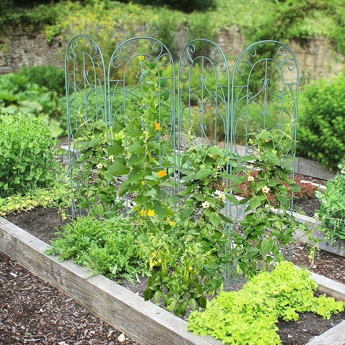 4 Pack Metal Garden Trellis for Climbing Plants,Green Metal Garden Trellis for Vines Plant Rose Vegetable Support,Large Decorative Outdoor Trellis