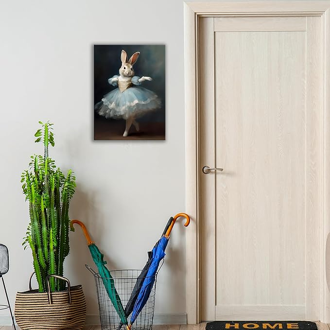 Easter Decorations Bunny Decor Vintage Funny Dancing Bunny Wall Art Gothic Rabbit Decor Framed Canvas Posters For Bunny Lovers Home Decor Gifts Aesthetic Room Decor 11.5 X 15 Inches