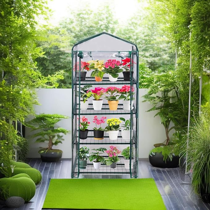 Mini Greenhouse for Indoor Outdoor, Plant Green House 4-Tier Rack Stand Portable Greenhouses with Durable PVC Cover for Seedling, 2.5x1.6x5.2 FT,Ideal Gardening Gifts for Women Men(PLGH704P)