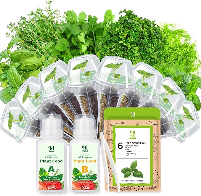 Herb Seed Pods for All Hydroponics Growing Systems, 8 Pods with 600+ Seeds of Cilantro, Thyme, Mint, Genovese Basil, Curly Parsley and Dill
