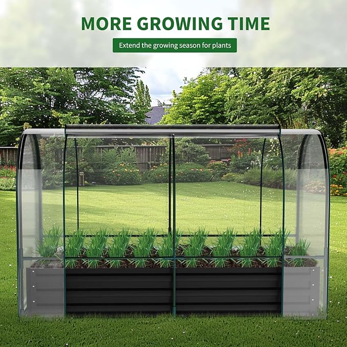 Galvanized Raised Garden Bed for Gardening Vegetables with Cover, 72.8"*37.4"*45" Outdoor Metal Planter Box Kit with Roll-Up Large Screen Windows Mini Greenhouse for Growing Vegetables Flower