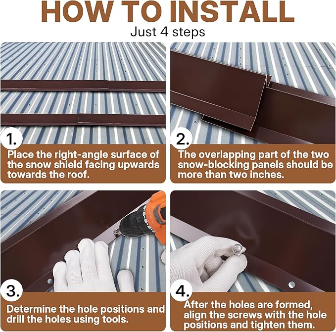 3.9 Ft Metal Roof Snow Guards with Screws Snow Stops for Metal Roofs Ice Guards for Aluminum Roofing Panels, Wood Canopy, 8 PCS - 31 Ft Kit Brown