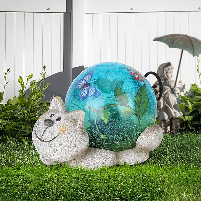 Afirst Solar Garden Statues Outdoor Figurines - Cat Lawn Ornament with Solar Lights Cracked Glass Outdoor Decor for Patio Yard Decorations