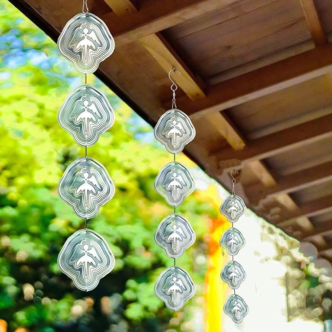 Angel Bird Scare Discs Set-Highly Reflective Double-Sided Bird Reflectors,Extra Sparkly Metal Wind Spinner Outdoor Garden Decor, Bird Devices Deterrent to Scare Birds Away from Yard Patio Farm