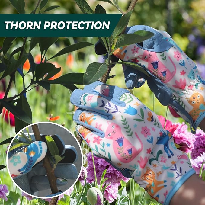 Gardening Gloves for Women, Printed Touchscreen Garden Gloves with Grip, Thorn-Proof Puncture-Resistant Work Gloves