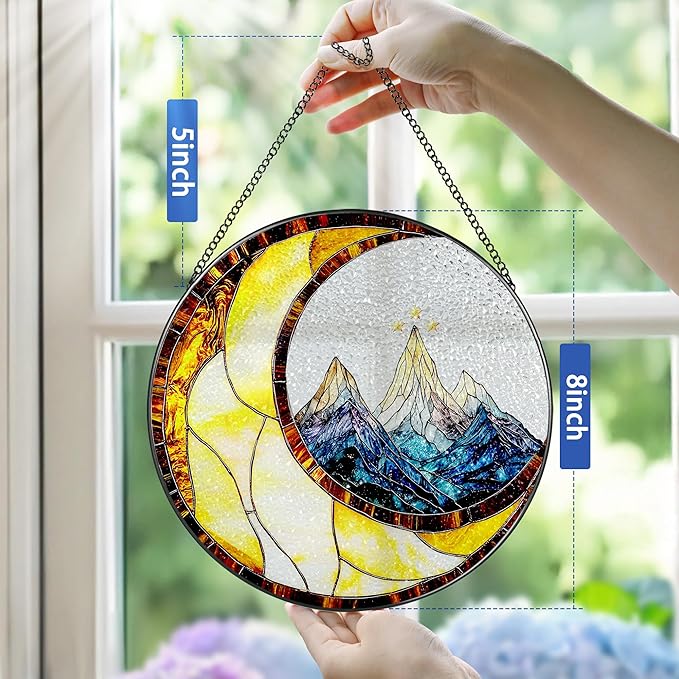 Stained Glass Window Hanging, Pauyadu 8 Inch Night Court Suncatcher Ornament, Stained Glass Suncatcher, Suncatchers for Windows Hanging, Window Decor, Gifts for Friend, Lover, Family, Artist