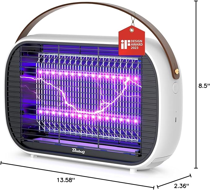Buzbug LED Bug Zapper Outdoor Indoor, 10 Years Lifespan Lamp, Rechargeable 5200mAh Battery, Portable Camping Fruit Fly Mosquito Moth Gnat Wasp Trap, Killer, Zapper -MA015C (White)